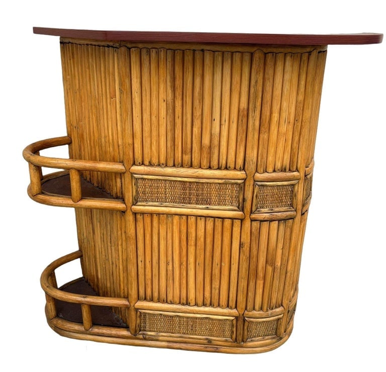 Restored Mid-century Sailboat Ships Bow Shaped Stacked Rattan Dry Bar - 5