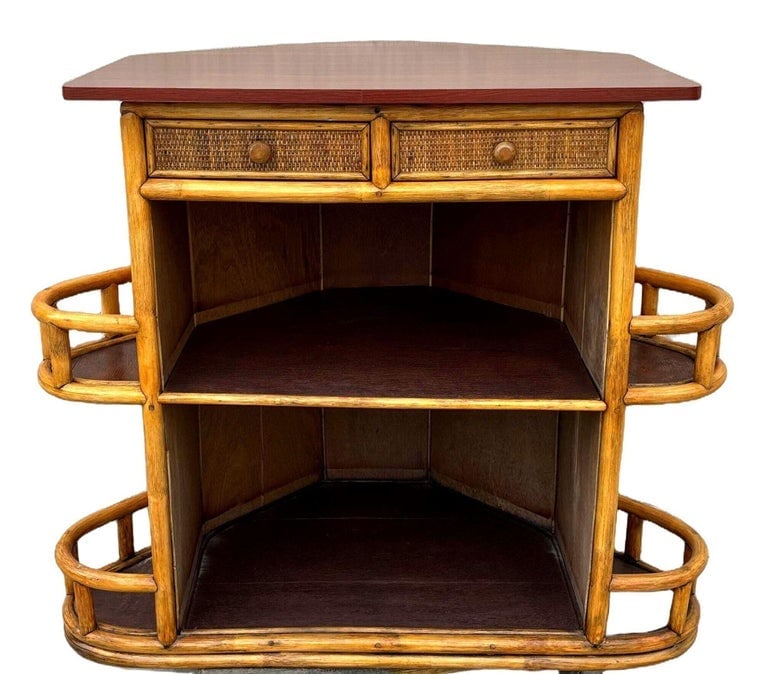 Restored Mid-century Sailboat Ships Bow Shaped Stacked Rattan Dry Bar - 6