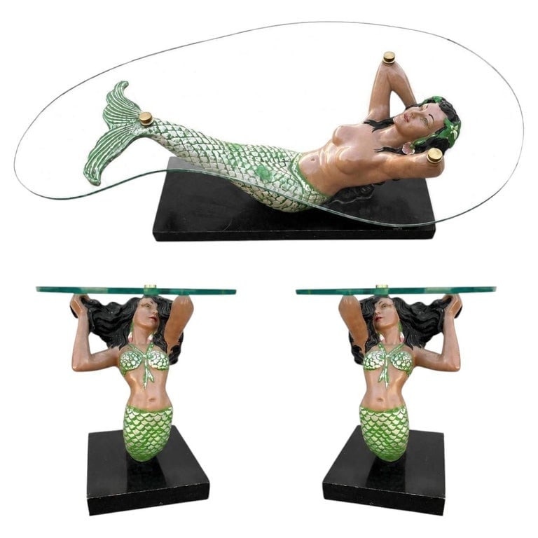 MCM Sculptural figure Mermaid Biomorphic Cocktail Table w/ Pair of End Tables (1 of 13)