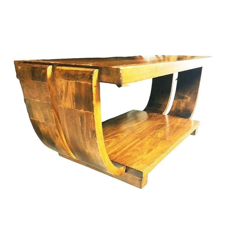 Blond Geometric Art Deco Side and Coffee Table by Gilbert Rohde for Brown Saltman - 11