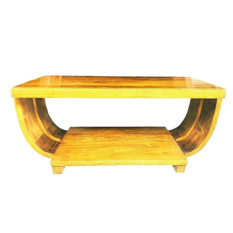 Blond Geometric Art Deco Side and Coffee Table by Gilbert Rohde for Brown Saltman - 9