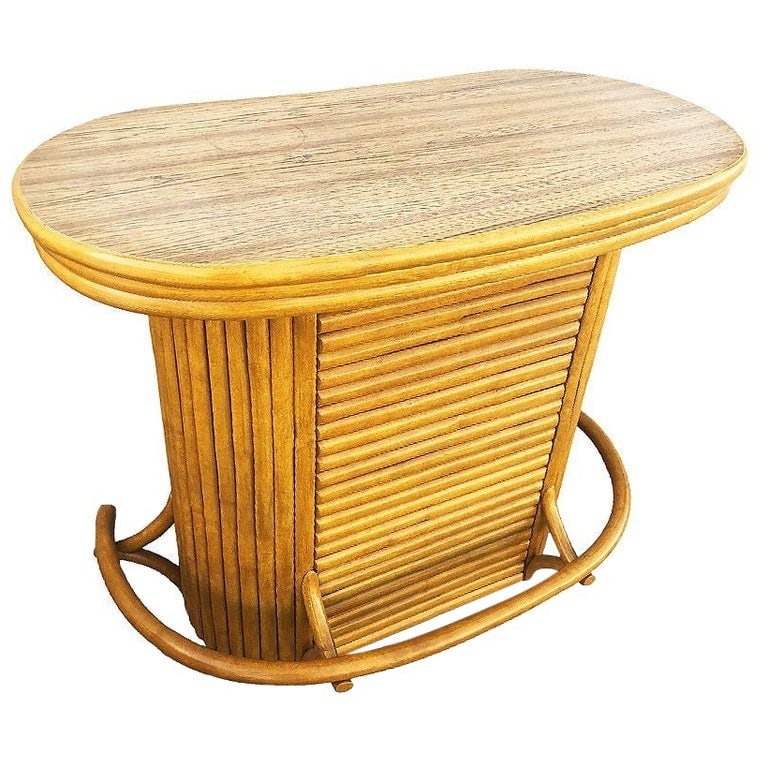 Restored Mid-century Vertically Stacked Oval Top Rattan Bar w/ Foot Rest (1 of 7)