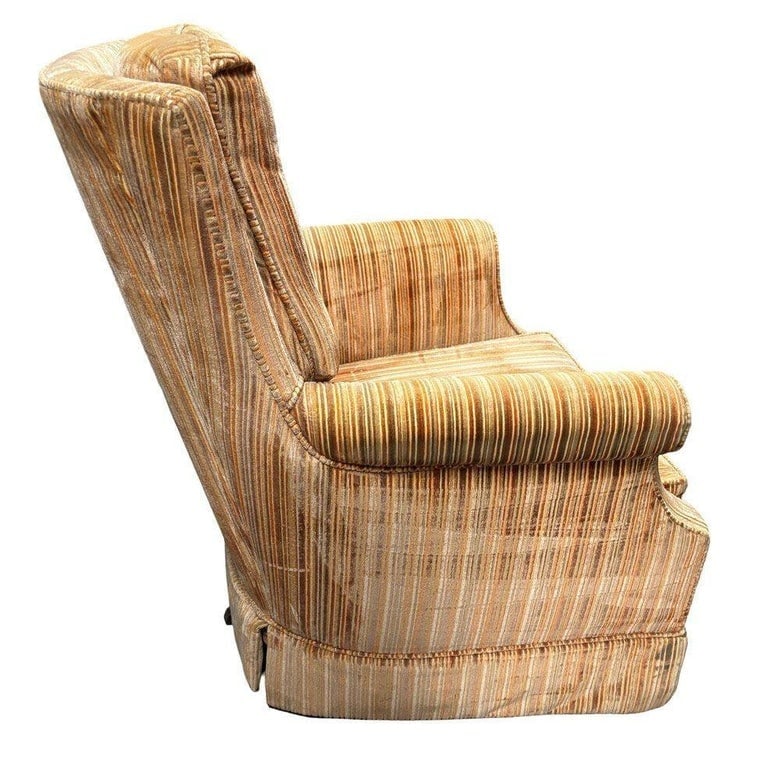1970 Tuffted Velvet Gold Green Striped Swivel Arm Chair - 5