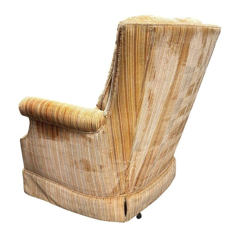 1970 Tuffted Velvet Gold Green Striped Swivel Arm Chair - 6