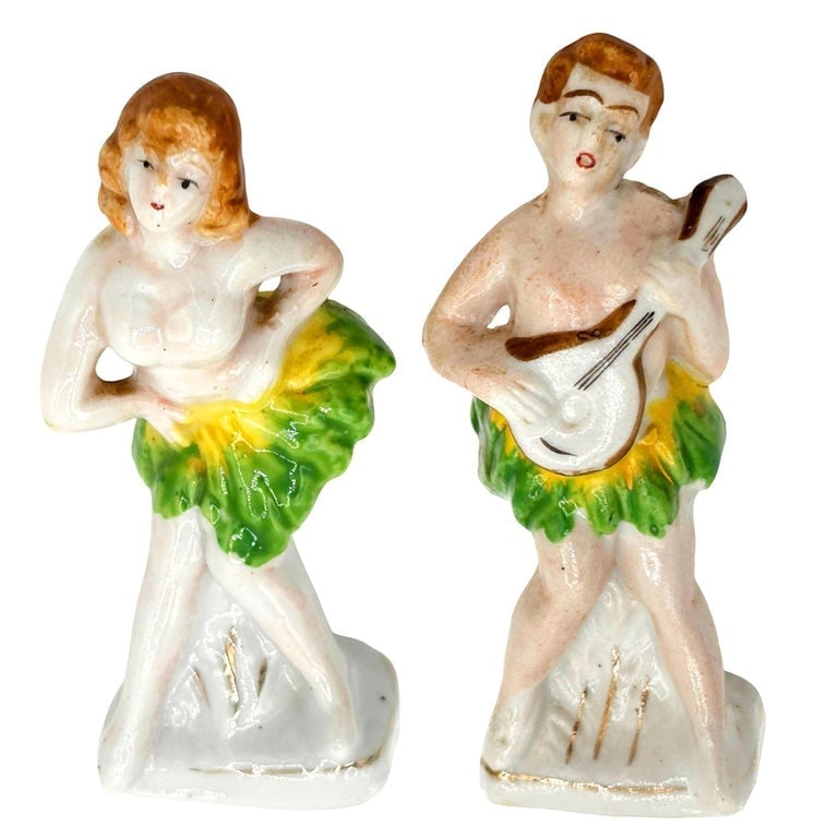 Hawaiian Hula Girl and Native Male Ceramic Statue Pair by Okada China (1 of 6)