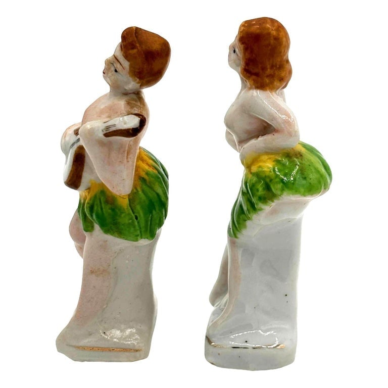 Hawaiian Hula Girl and Native Male Ceramic Statue Pair by Okada China - 3