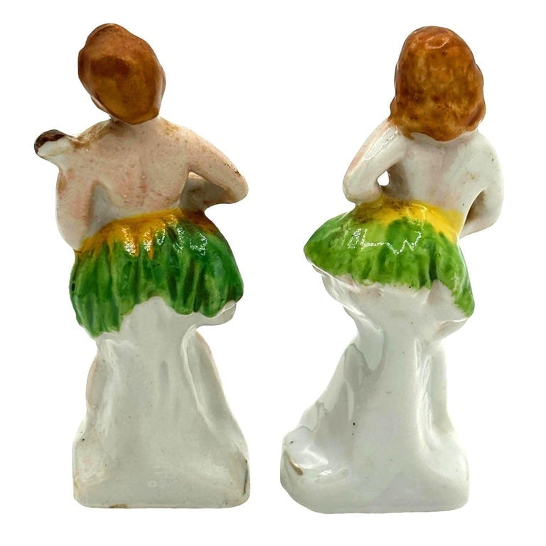 Hawaiian Hula Girl and Native Male Ceramic Statue Pair by Okada China - 4