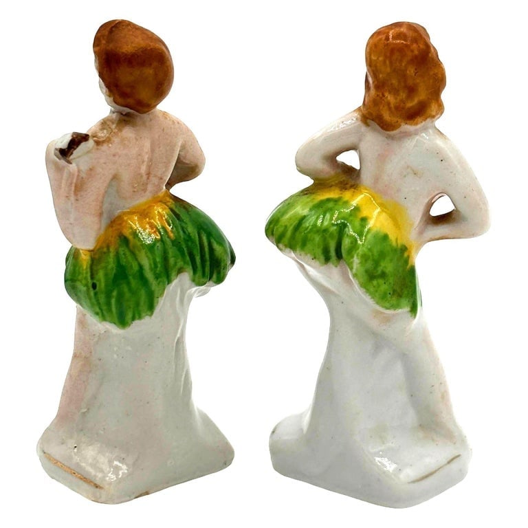 Hawaiian Hula Girl and Native Male Ceramic Statue Pair by Okada China - 5