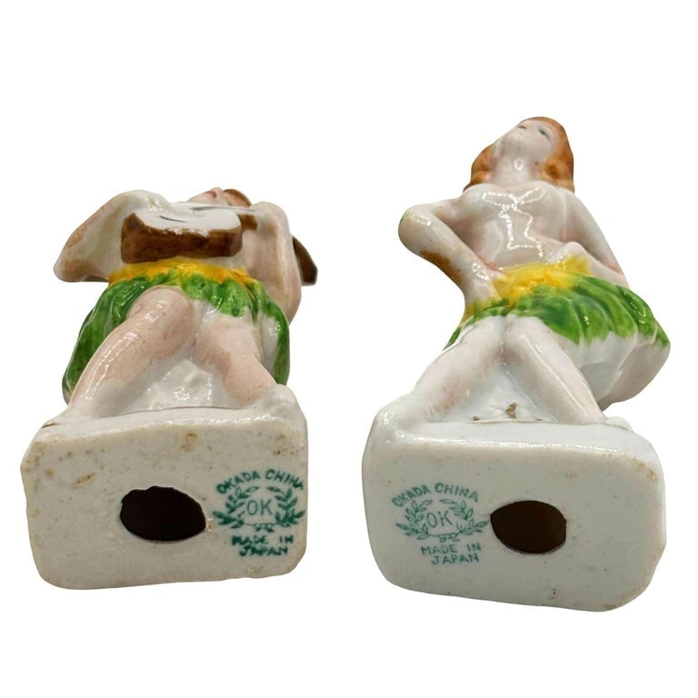 Hawaiian Hula Girl and Native Male Ceramic Statue Pair by Okada China - 6
