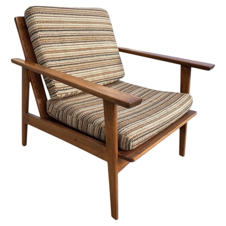 Scandinavian Modern MCM Walnut Framed Armchair with Striped Cushions (1 of 7)