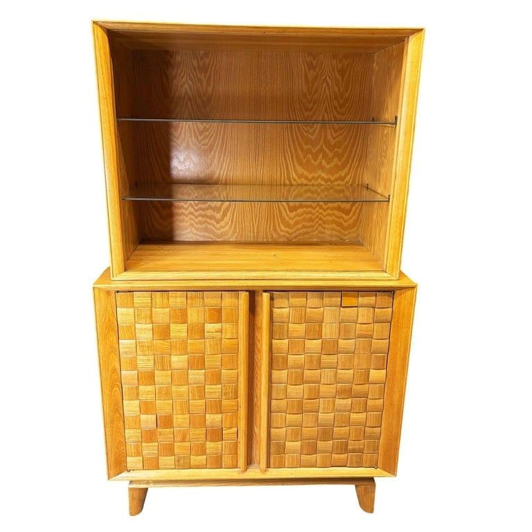 MCM Bleached Oak Basket Weave China Cabinet by Paul Laszlo for Brown Saltman - 2