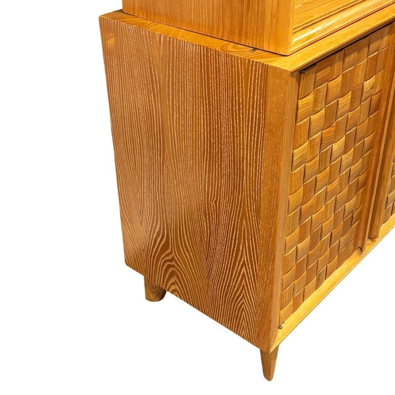 MCM Bleached Oak Basket Weave China Cabinet by Paul Laszlo for Brown Saltman - 6