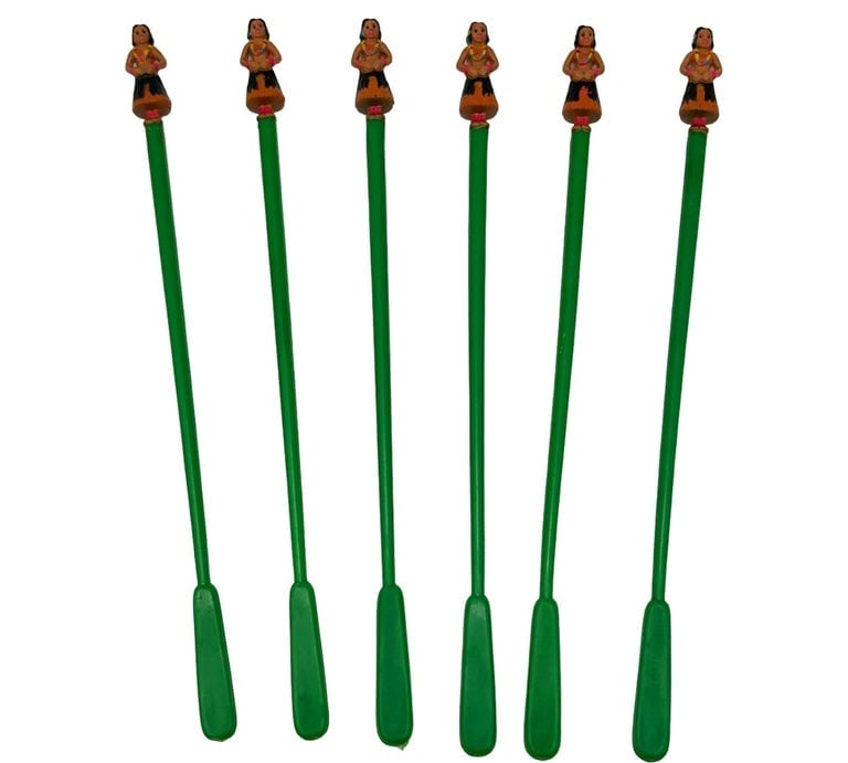 21 Piece Mid-Century Tropical Hula Girl and Flamingo Cocktail Swizzle Sticks - 5