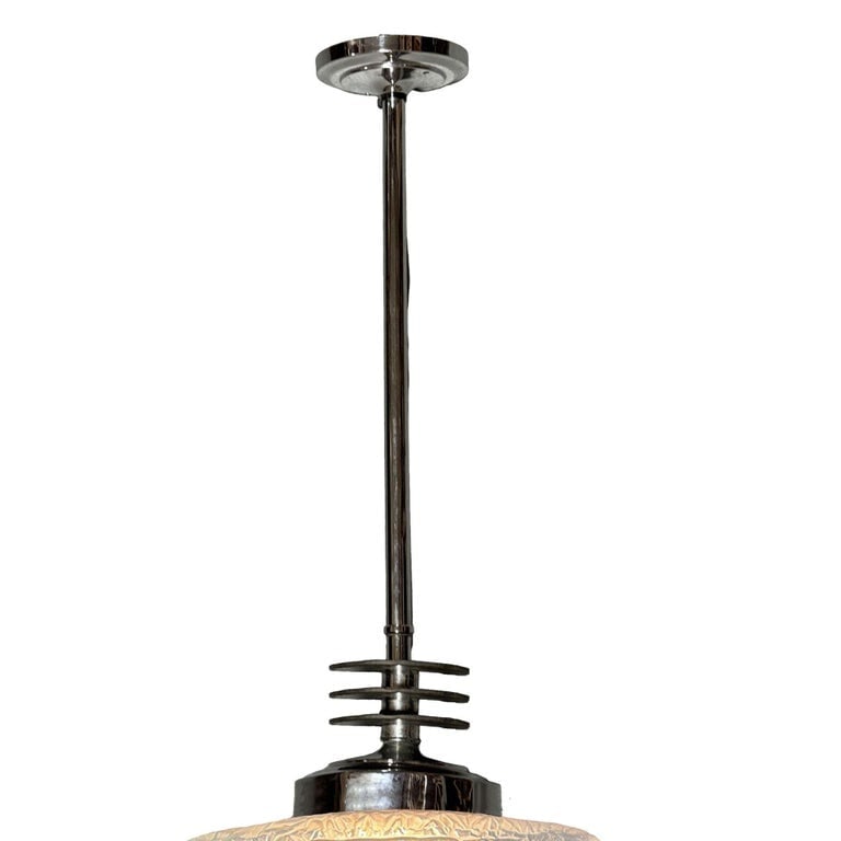 Art Deco Chrome Streamline Pendant Light w/ Skyscraper Cobalt Blue Glass Shade - 5