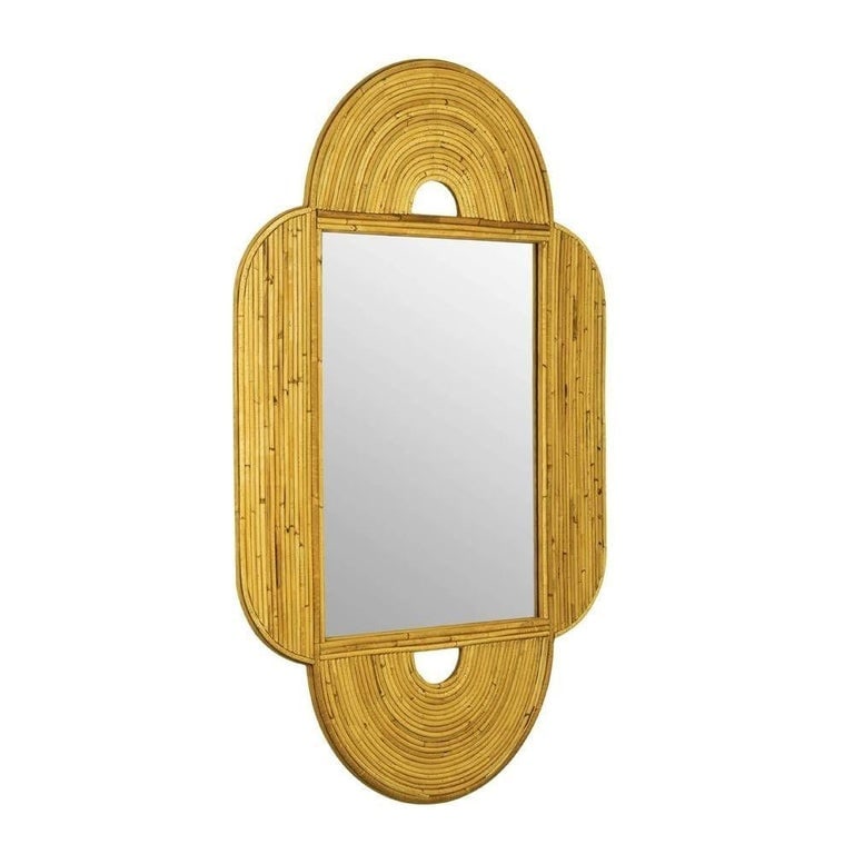 Large 47"x 30" Italian Restored Streamline Split Reed Rattan Arched Wall Mirror - 2
