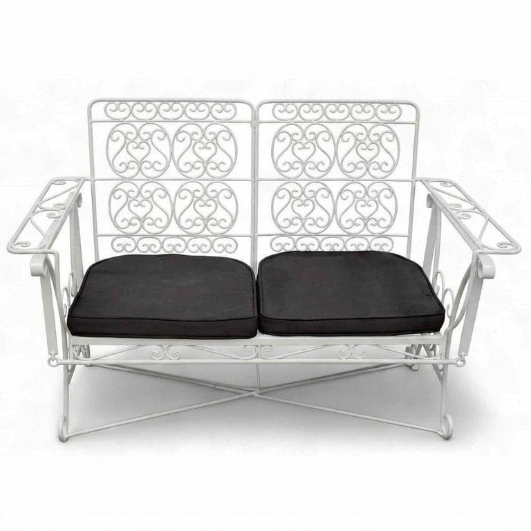 White Scrolling Wrought Iron Glider Rocking Settee and Chair Patio Outdoor Set - 3