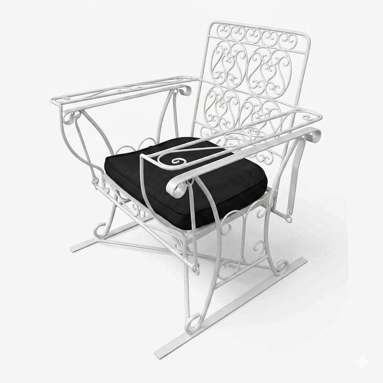 White Scrolling Wrought Iron Glider Rocking Settee and Chair Patio Outdoor Set - 4