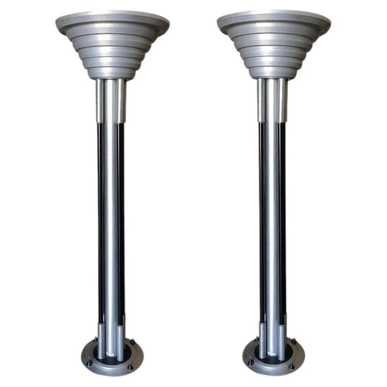 Large Art Deco Revival Machine Age Torchiere Floor Lamp, Pair (1 of 8)