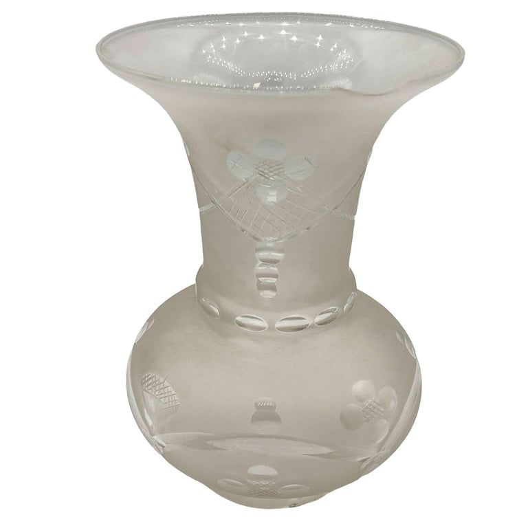 Victorian Wheel Cut Frosted Glass Floral Oil Lamp Fluted Hurricane Shade CHIPPED - 2
