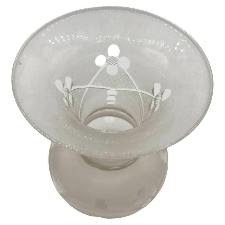 Victorian Wheel Cut Frosted Glass Floral Oil Lamp Fluted Hurricane Shade CHIPPED - 3