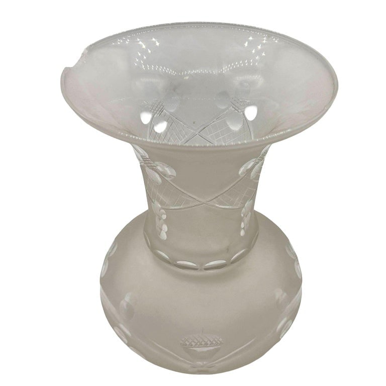 Victorian Wheel Cut Frosted Glass Floral Oil Lamp Fluted Hurricane Shade CHIPPED - 5