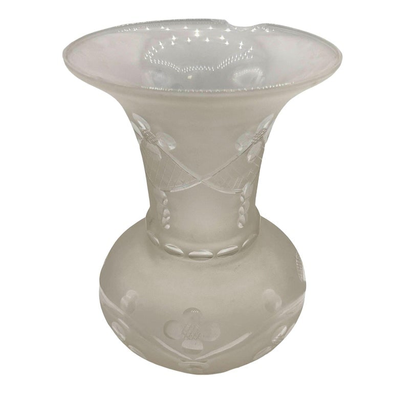 Victorian Wheel Cut Frosted Glass Floral Oil Lamp Fluted Hurricane Shade CHIPPED - 6