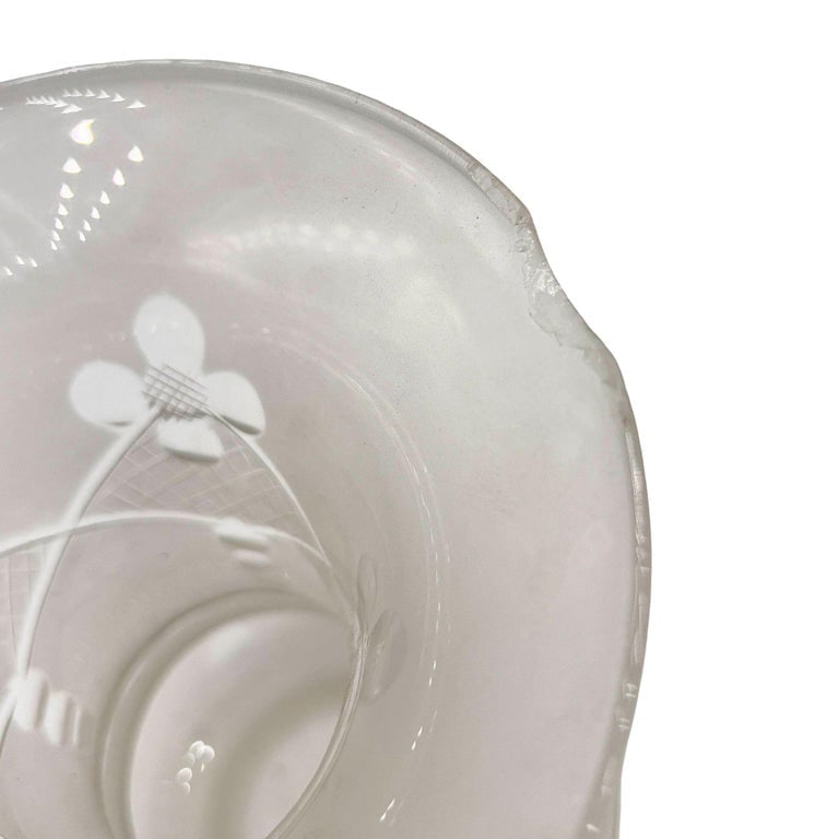 Victorian Wheel Cut Frosted Glass Floral Oil Lamp Fluted Hurricane Shade CHIPPED - 7