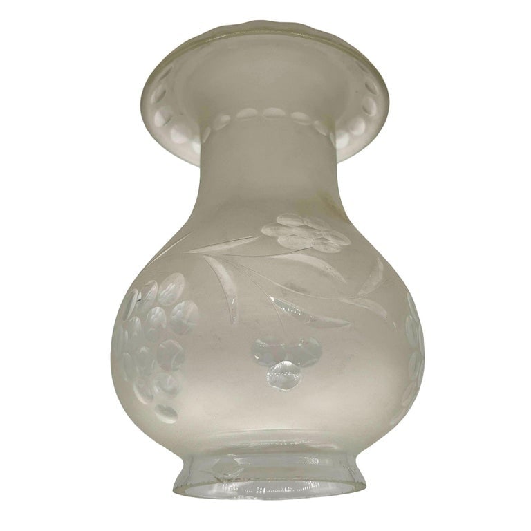 Victorian Frosted Wheel Cut Floral Glass Oil Lamp Hurricane Fluted Shade - 2