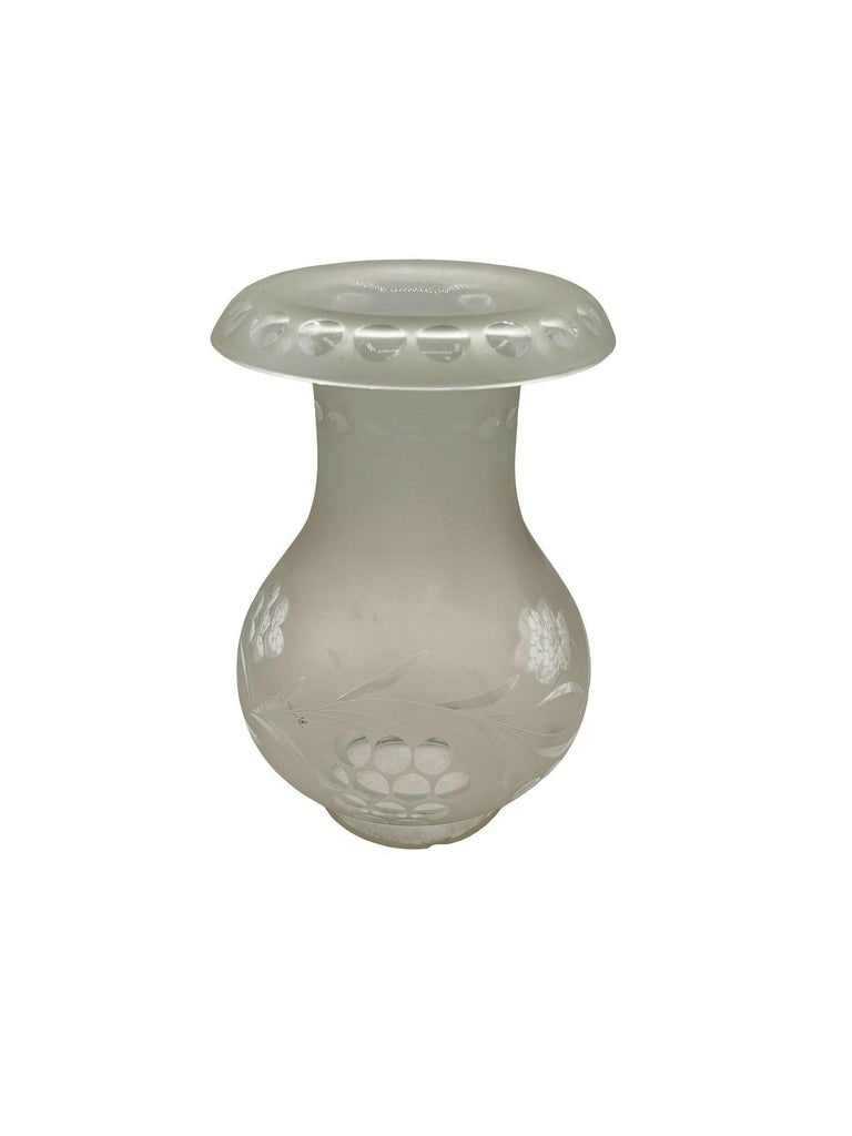 Victorian Frosted Wheel Cut Floral Glass Oil Lamp Hurricane Fluted Shade - 3