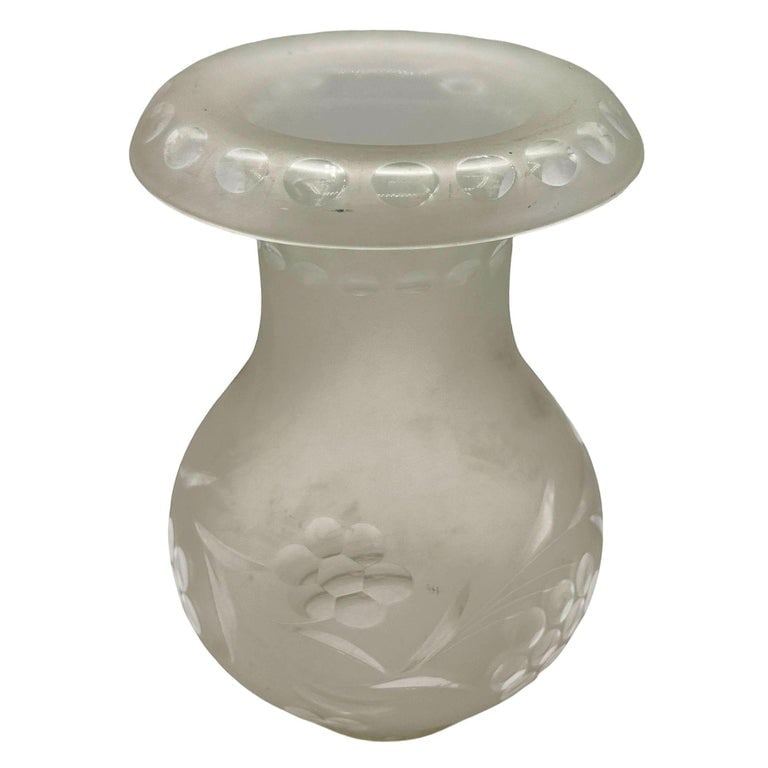 Victorian Frosted Wheel Cut Floral Glass Oil Lamp Hurricane Fluted Shade - 4