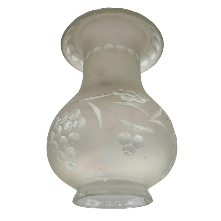 Victorian Frosted Wheel Cut Floral Glass Oil Lamp Hurricane Fluted Shade - 6