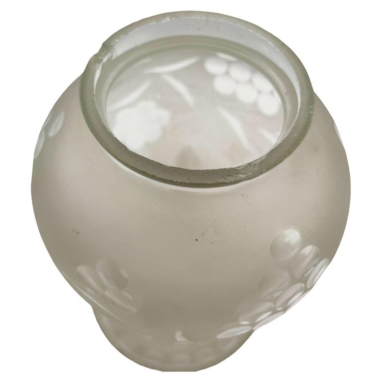 Victorian Frosted Wheel Cut Floral Glass Oil Lamp Hurricane Fluted Shade - 7
