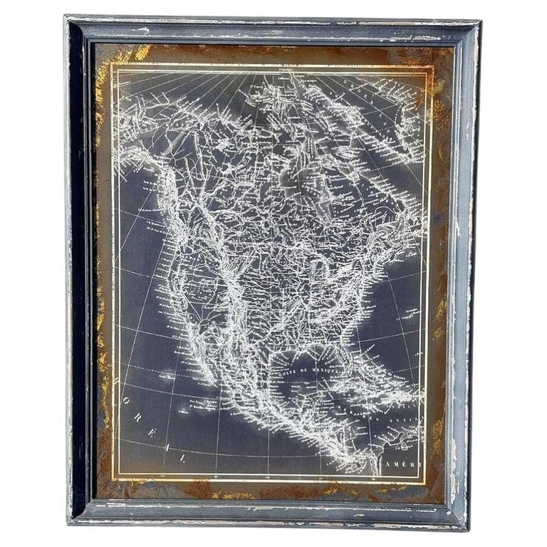 19th Century Monochrome Cartographic Map of North America, Framed (1 of 5)