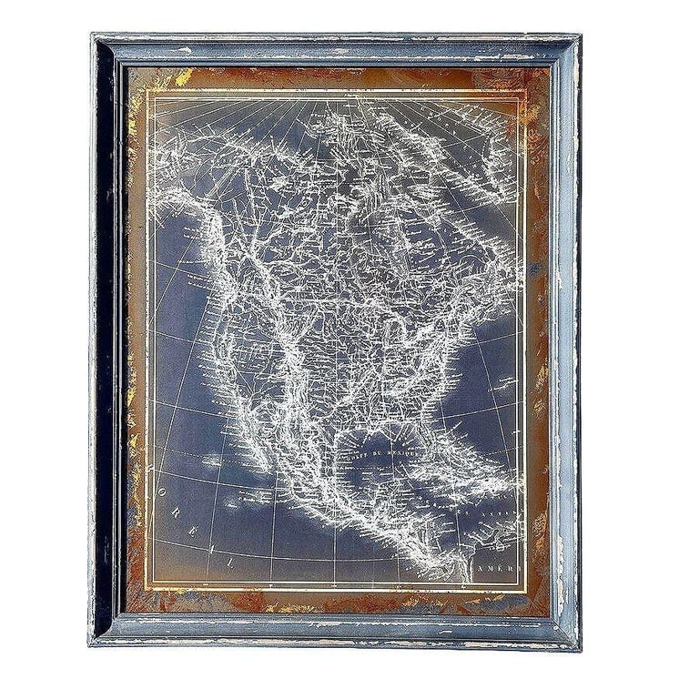 19th Century Monochrome Cartographic Map of North America, Framed - 2