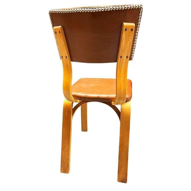 Pair of Mid-Century Modern Bentwood Side Chairs w/ Nailhead Back by Thonet - 8