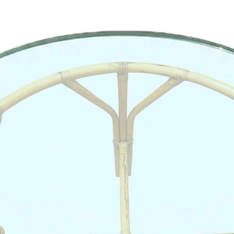 Restored Mid-century Round Glass Top 3-Strand Rattan Dining Table - 7