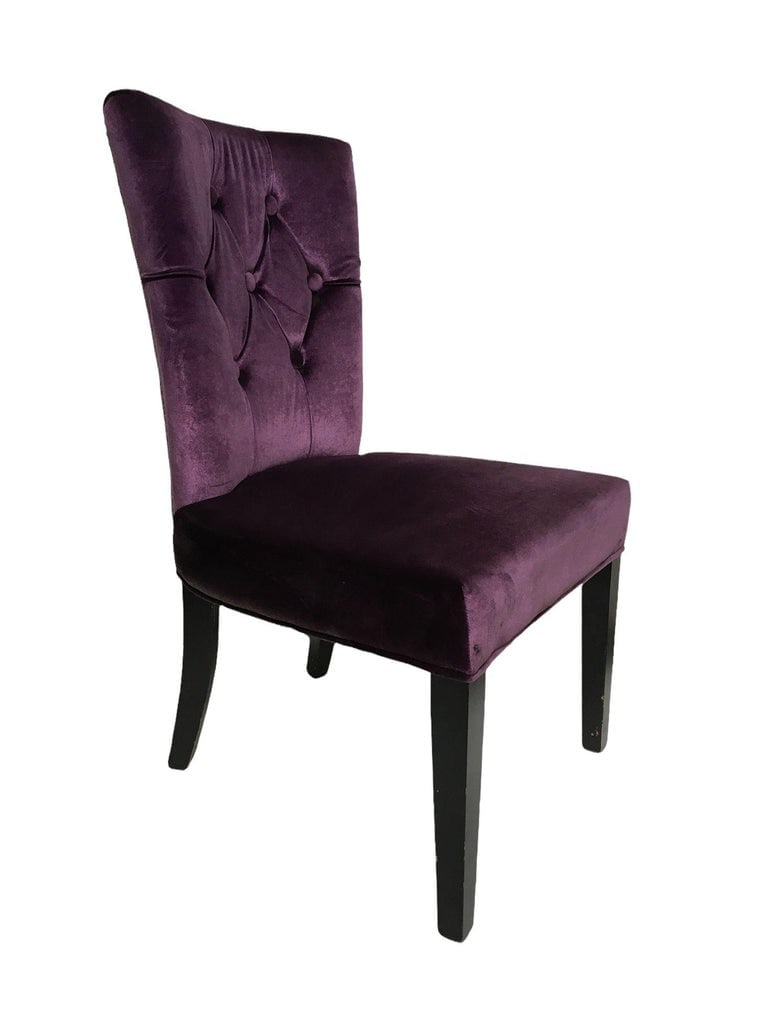 Pair of Vintage Purple Velvet Chairs with Tufted Padded Backrest - 2