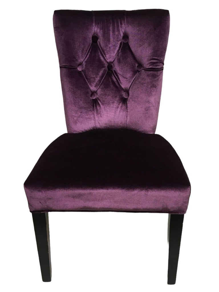 Pair of Vintage Purple Velvet Chairs with Tufted Padded Backrest - 5
