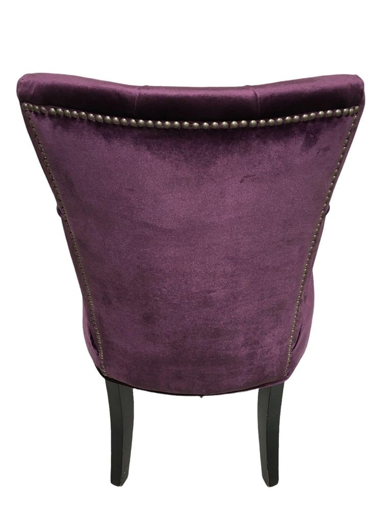 Pair of Vintage Purple Velvet Chairs with Tufted Padded Backrest - 7