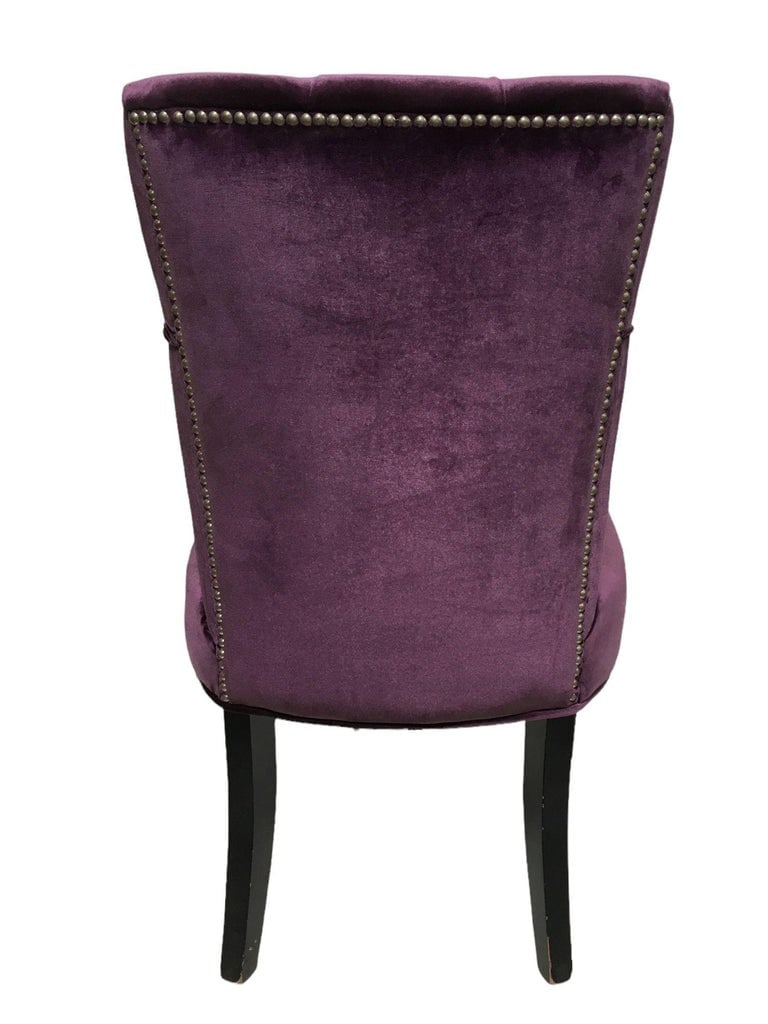 Pair of Vintage Purple Velvet Chairs with Tufted Padded Backrest - 8