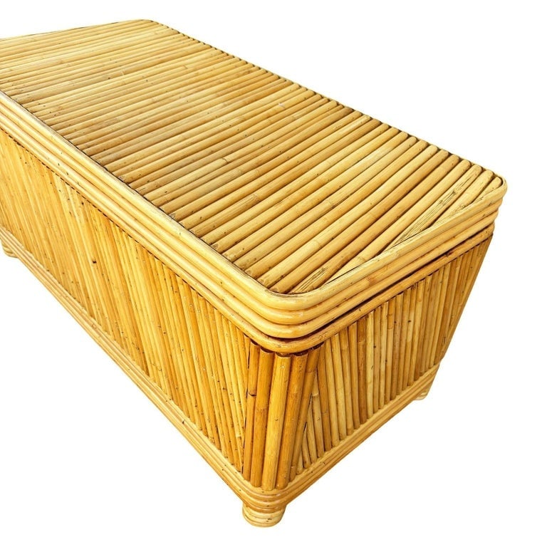 Restored Mid-century Split Reed Rattan and Pine Trunk w/ Brass Paktong Latch - 10