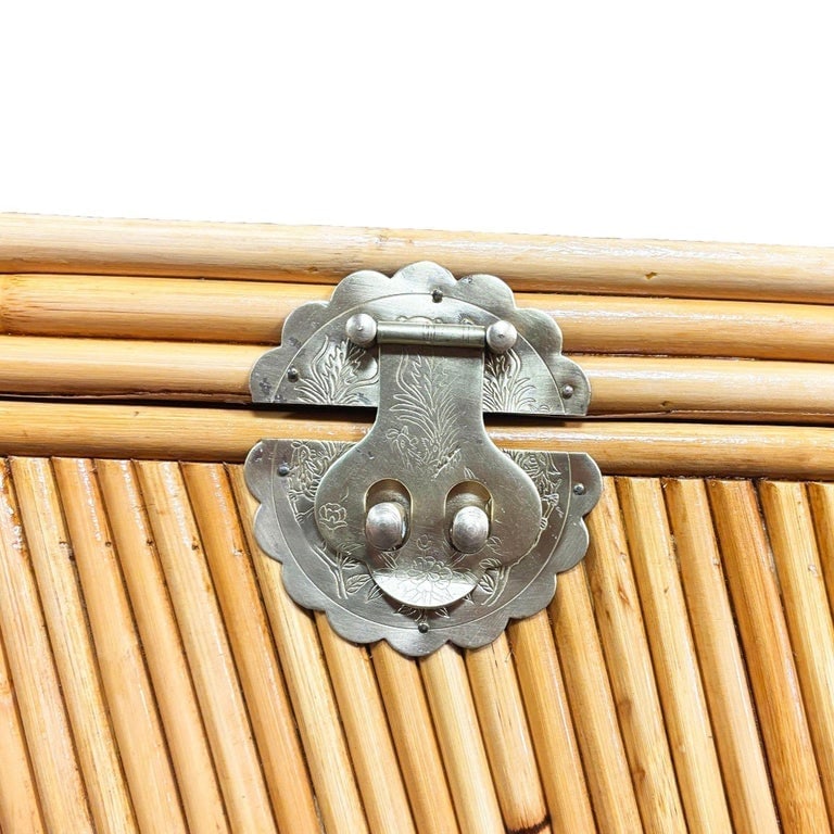 Restored Mid-century Split Reed Rattan and Pine Trunk w/ Brass Paktong Latch - 11
