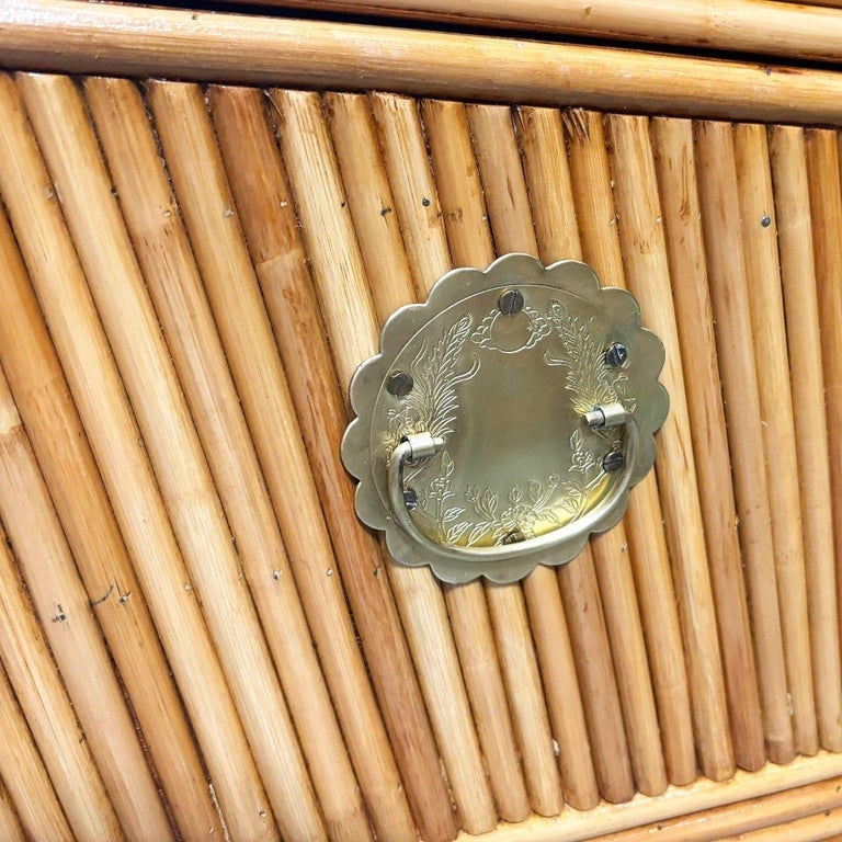 Restored Mid-century Split Reed Rattan and Pine Trunk w/ Brass Paktong Latch - 12
