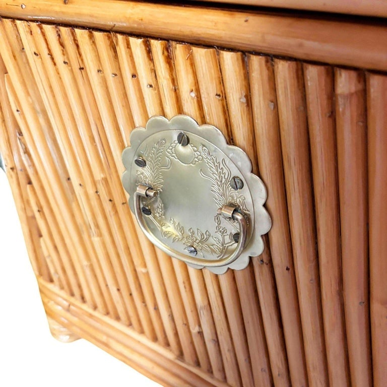 Restored Mid-century Split Reed Rattan and Pine Trunk w/ Brass Paktong Latch - 13