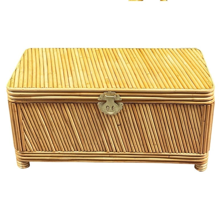 Restored Mid-century Split Reed Rattan and Pine Trunk w/ Brass Paktong Latch - 2
