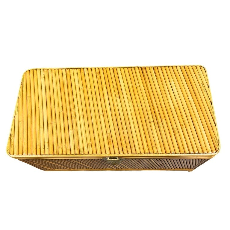 Restored Mid-century Split Reed Rattan and Pine Trunk w/ Brass Paktong Latch - 6