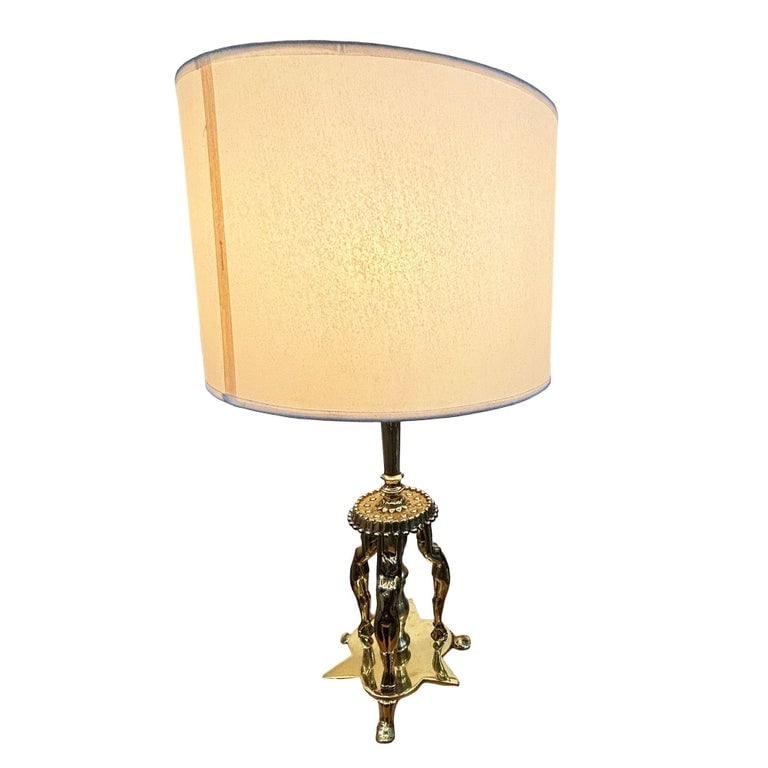 1920 Brass Figural figure Art Deco Flapper Table Lamp by Frankart w/ Shade - 3