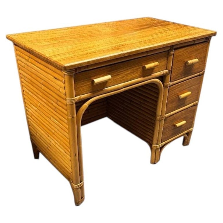 Restored Bespok Vertically Stacked Rattan Writing Desk w/ Mahogany Top (1 of 9)