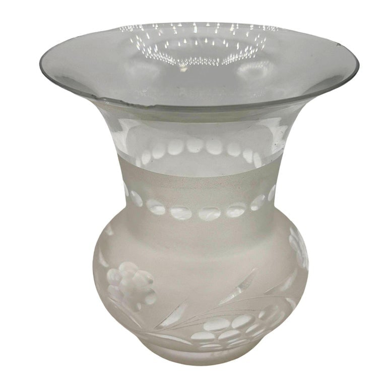 Victorian Two-Tone Frosted Wheel Cut Glass Oil Lamp Fluted Hurricane Shade - 2