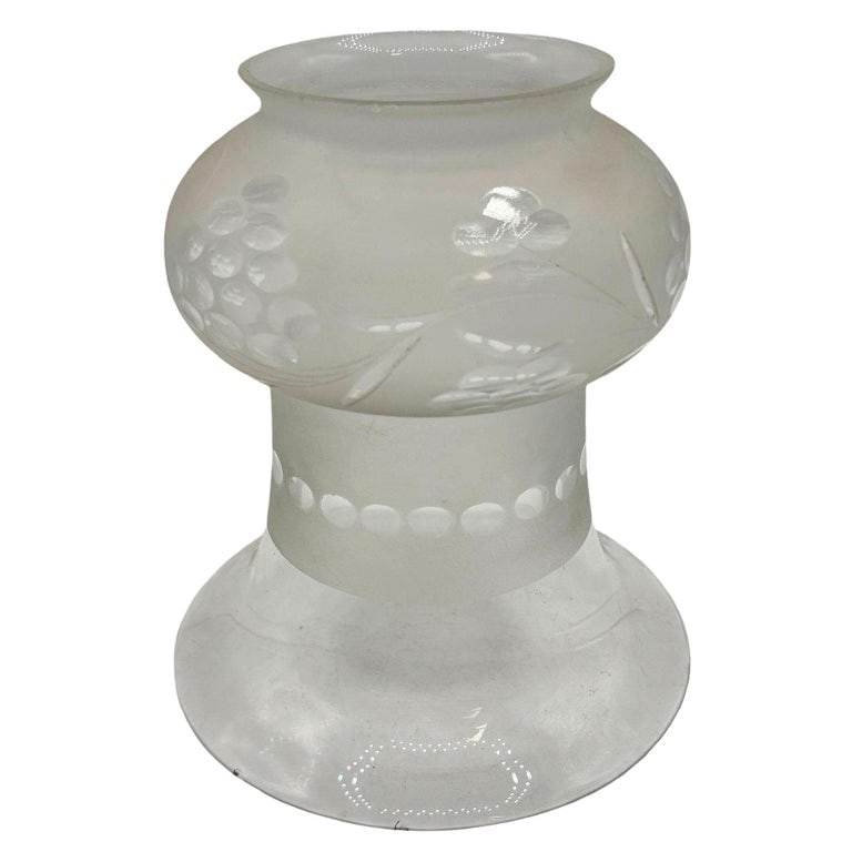 Victorian Two-Tone Frosted Wheel Cut Glass Oil Lamp Fluted Hurricane Shade - 6